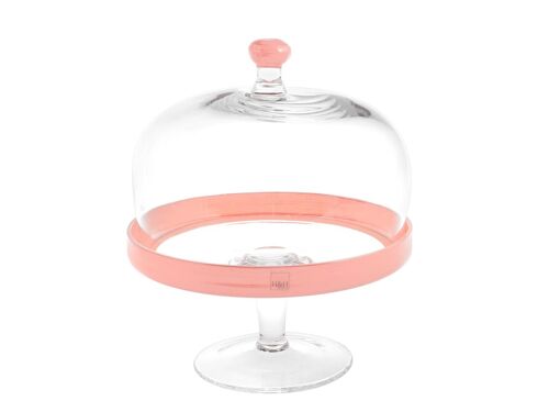 Alzata vetro con Cupola Bordo Pink 22 cm Altezza 26 cm