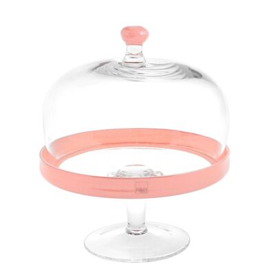 Soporte de cristal con cúpula de borde rosa 22 cm Altura 26 cm