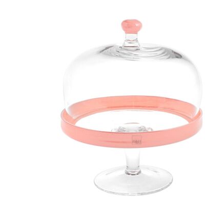 Alzata vetro con Cupola Bordo Pink 22 cm Altezza 26 cm