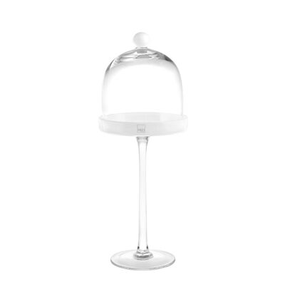 Soporte de cristal con cúpula de borde blanco 14 cm Altura 40 cm