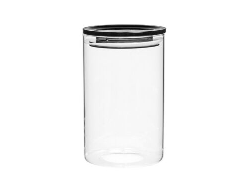 Barattolo in vetro borosilicato con tappo ermetico in plastica colore grigio fumè cc 900.