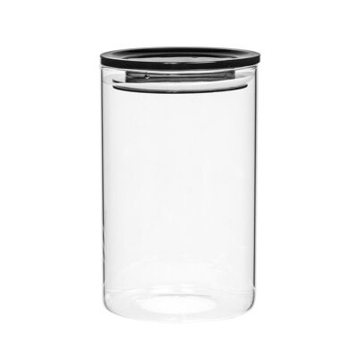 Barattolo in vetro borosilicato con tappo ermetico in plastica colore grigio fumè cc 900.