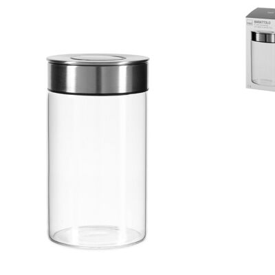 Jar in borosilicate glass, with stainless steel cap and practical 1 kg open / close system.