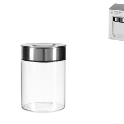 Dose aus Borosilikatglas, mit Edelstahlverschluss und praktischem Öffnungs-/Schließsystem cl 0,5.