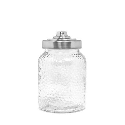 Glass jar with hammered effect with screw cap in stainless steel cc 1075.