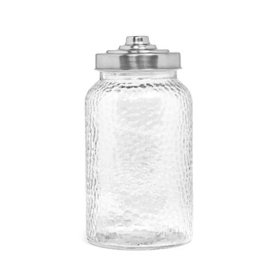 Glass jar with hammered effect with screw cap in stainless steel cc 1380.