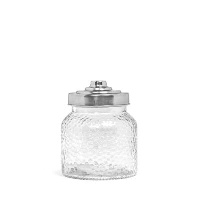 Glass jar with hammered effect with screw cap in stainless steel cc 750.