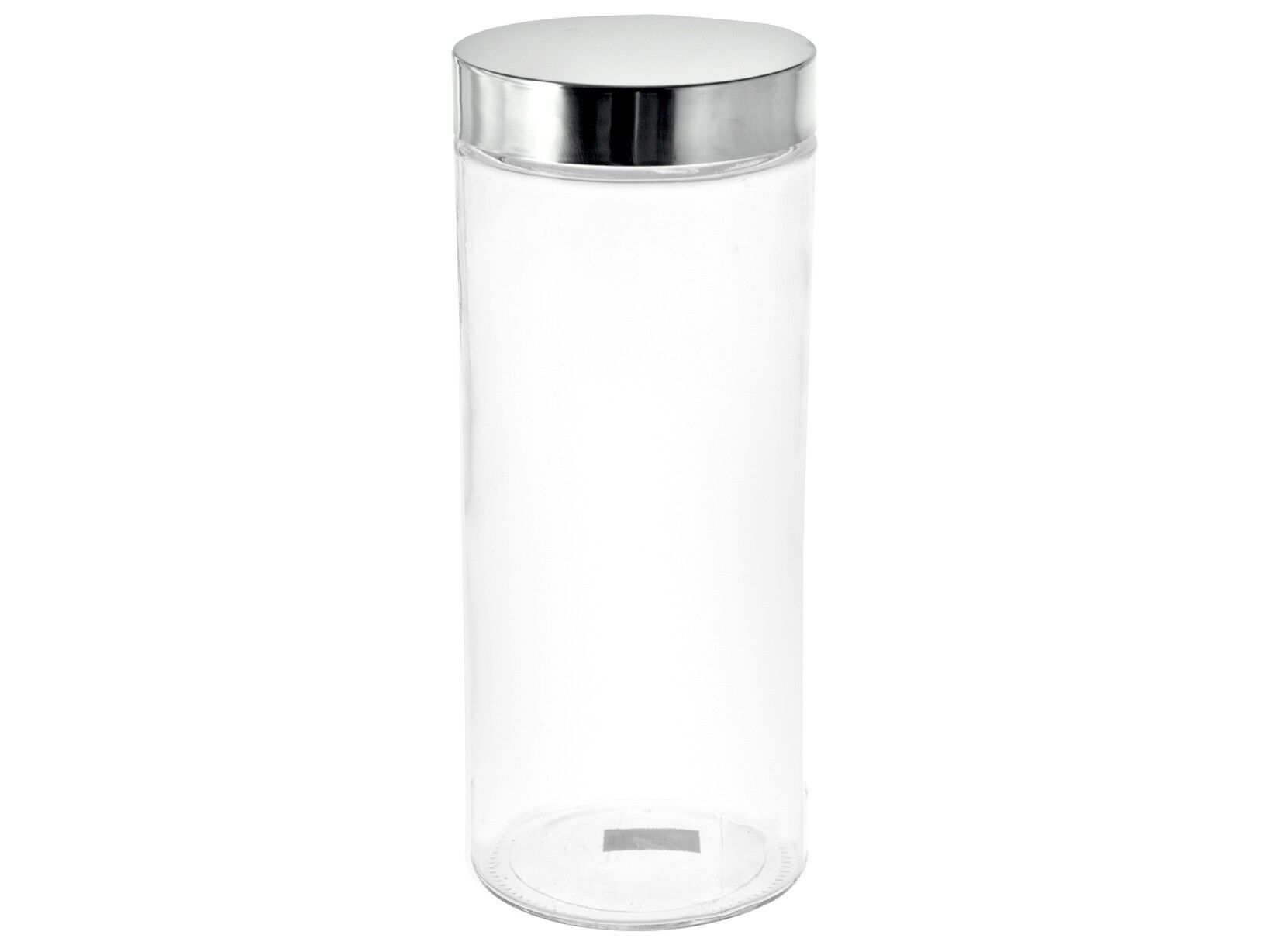 Pot en verre transparent avec bouchon à vis en acier inoxydable de 2 litres.