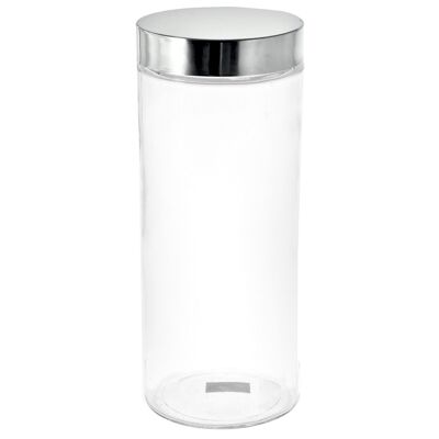 Transparent glass jar with 2 liter stainless steel screw cap.