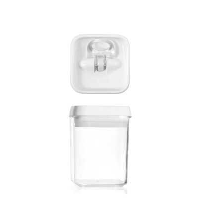 Square stackable jar in polystyrene with hermetic cap in white polypropylene Lt 0.75