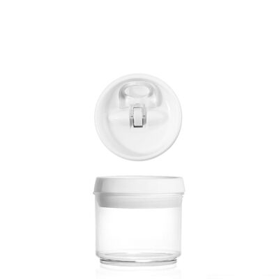 Round stackable jar in polystyrene with hermetic cap in white polypropylene Lt 0.4