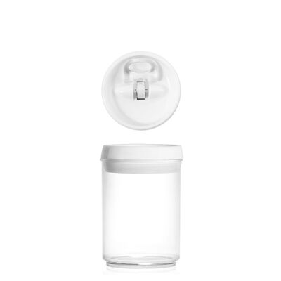 Round stackable jar in polystyrene with hermetic cap in white polypropylene Lt 0,8