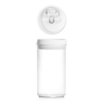 Round stackable jar in polystyrene with hermetic cap in white polypropylene Lt 1.1