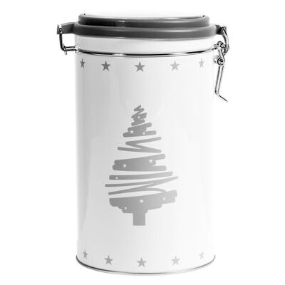 Round tin Christmas tin with tree decoration cm 13x19 h 1,4 lt