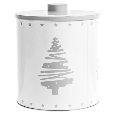 Barattolo tondo Natale in latta decoro albero cm 16x20 h lt 3