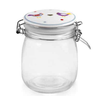 Glass jar with Ceram cap with Gallinelle decoration 750 cc