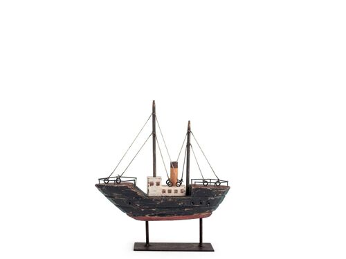 Barca Egeo in legno decorato cm 18x4x19 h