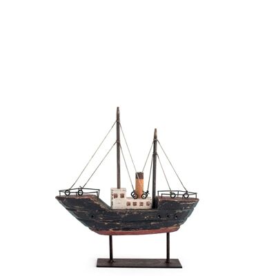 Ägäisches Boot aus dekoriertem Holz cm 18x4x19 h