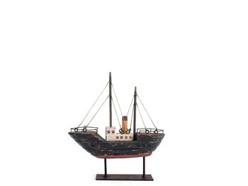 Bateau égéen en bois décoré cm 18x4x19 h 1