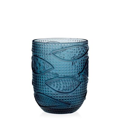 Atlantico tumbler in blue glass with fish decoration Cl 40