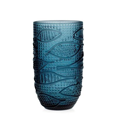 Atlantico tumbler in blue glass with fish decoration Cl 45