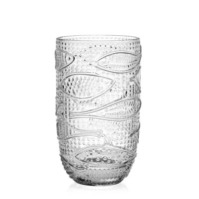 Atlantico tumbler in transparent glass with fish decoration Cl 45