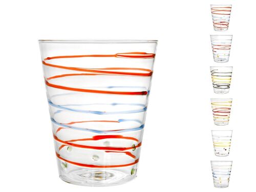 Bicchiere Zaffiro in vetro borosilicato decori assortiti 37,5 cl