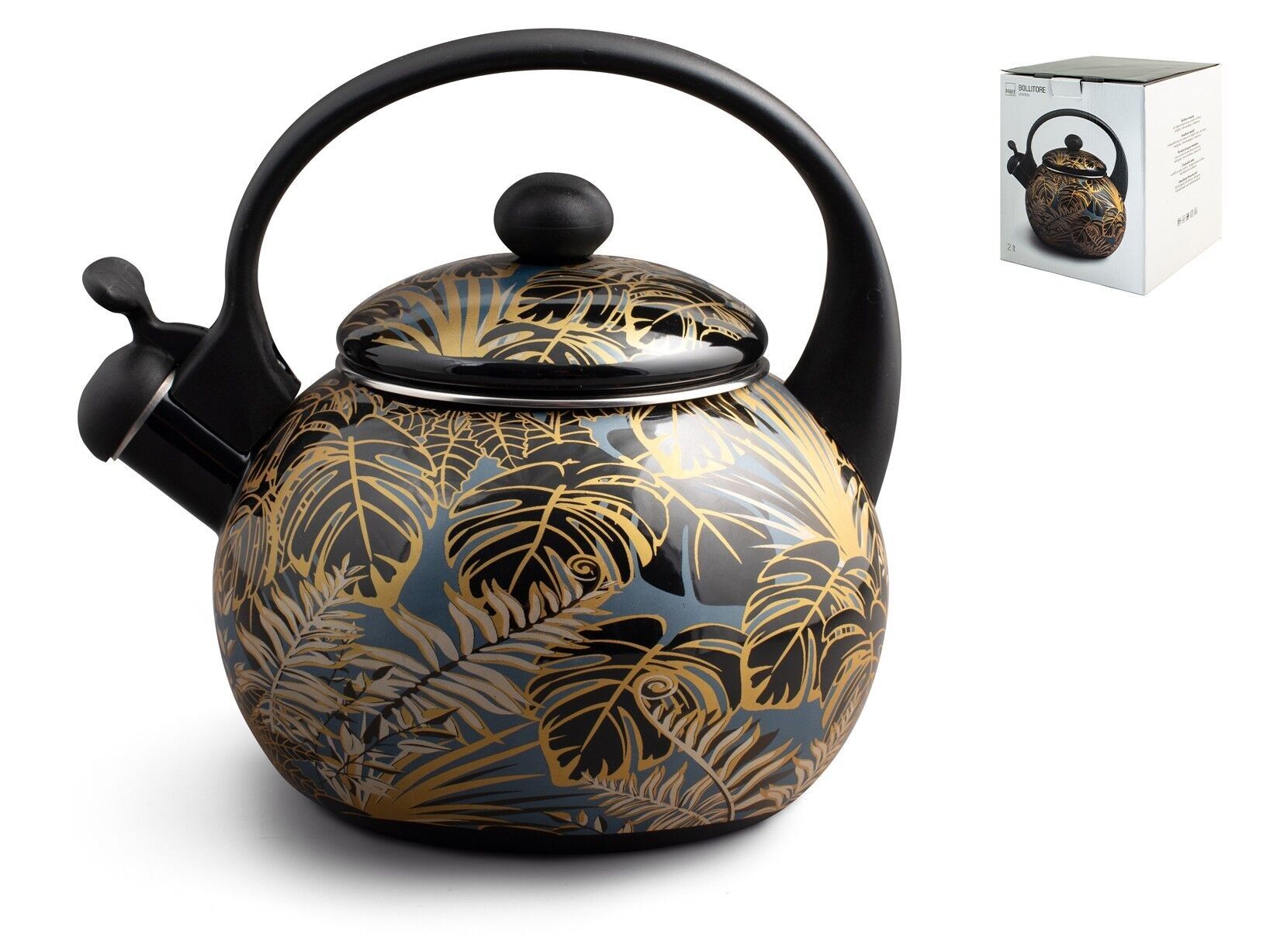 Botanical Winter Wasserkocher in dekorierter Emaille lt 2. Geeignet für alle Herdarten einschließlich Induktion.