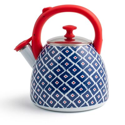 Kettle in Colourfull decorated enamel lt 2,5. Suitable for all hobs including induction.