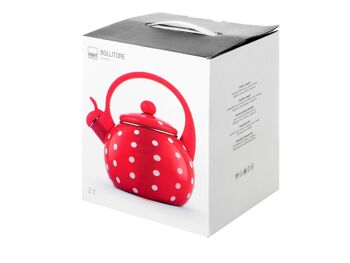 Bouilloire en émail rouge à pois blancs lt 2. Convient à tous les feux, y compris l'induction. 5