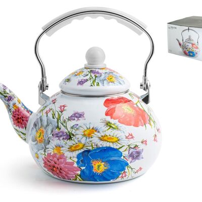 Enamel kettle with Garden decoration lt 2. Suitable for all hobs including induction.