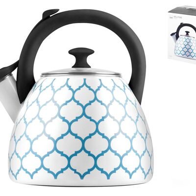 Enamel kettle with geometric decoration capacity 3 lt. Suitable for all hobs including induction.