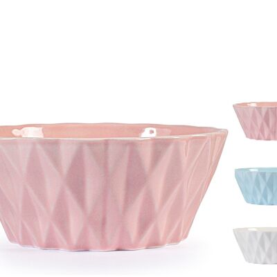 Bolo Diamante en porcelaine fine cc 320. Couleurs assorties rose, bleu et blanc