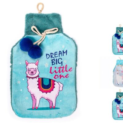 Hot water bag in bilamellated rubber with fleece cover with assorted alpaca decoration Lt 2. Maximum water temperature 50 °