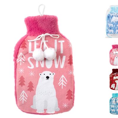 Hot water bag in bilamellated rubber with fleece cover with assorted polar bear decoration Lt 2. Maximum water temperature 50 °