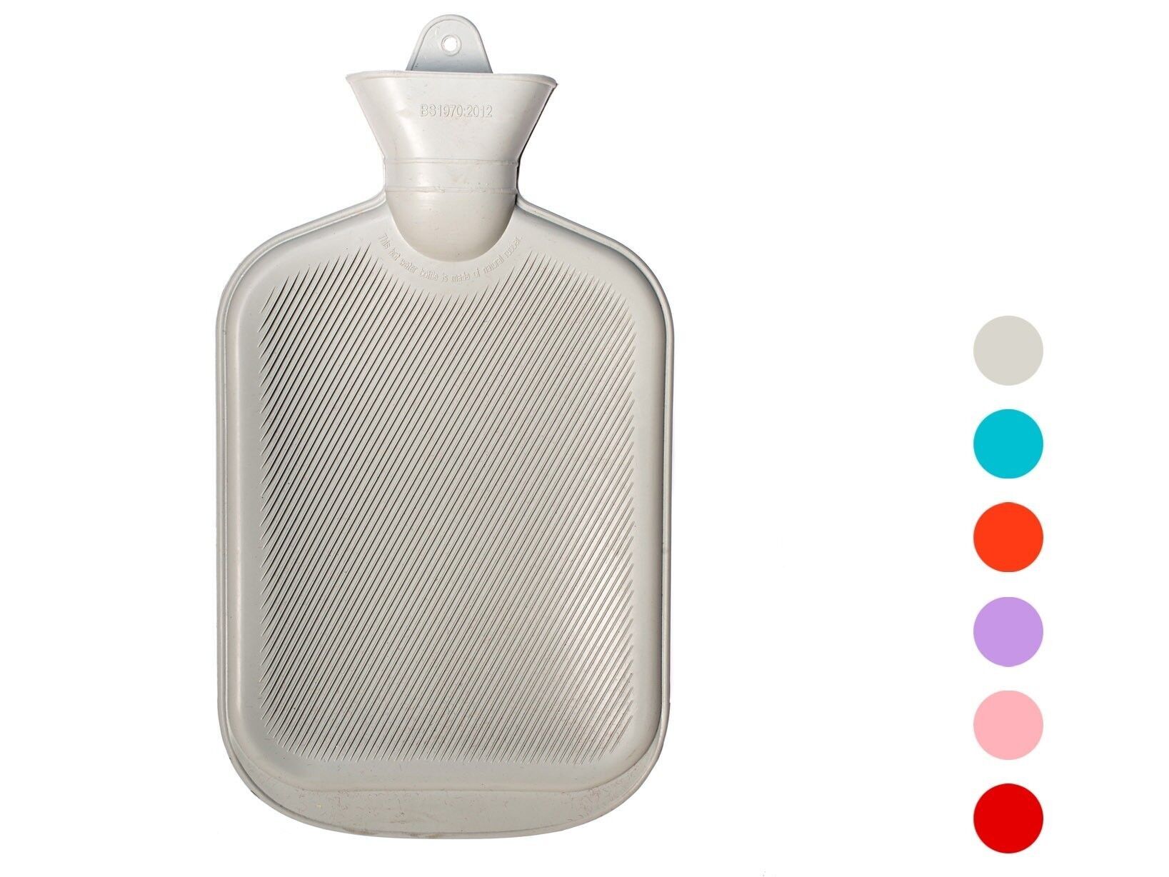 Borsa acqua calda in gomma monolamellata pesante colori assortiti Lt 2. Autonomia di 4 ore.