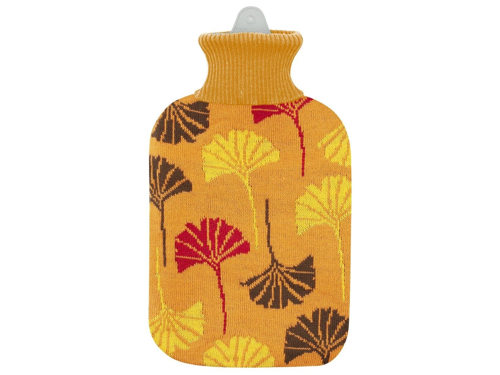 Borsa dell'acqua calda in gomma bilamellata con copri borsa in maglia acrilica decoro Autumn lt 2. Temperatura massima dell'acqua 50° gradi. Capienza di riempimento non oltre i 2/3 della sua capacità.