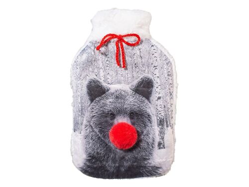 Borsa dell'acqua calda in gomma bilamellata con copri borsa in poliestere decoro Animals Pompom lt 2. Temperatura massima dell'acqua 50° gradi. Capienza di riempimento non oltre i 2/3 della sua capacità.