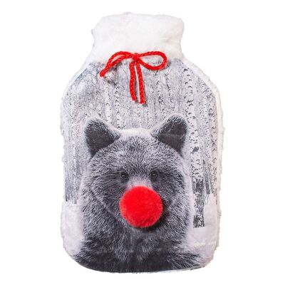 Bolsa de agua caliente en caucho bilaminado con funda de bolsa de poliéster con decoración Animales Pompón lt 2. Temperatura máxima del agua 50° grados. Capacidad de llenado no mayor a 2/3 de su capacidad.