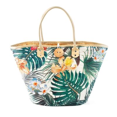 Bag in polyester and straw decorations and assorted colors