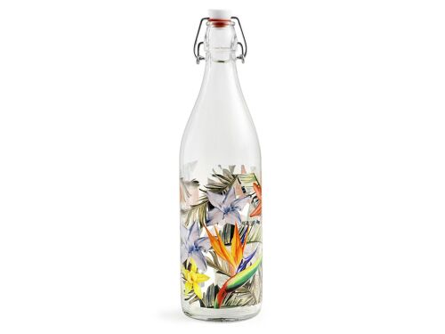 Bottiglia Exotic in vetro decorato con tappo meccanico lt 1.