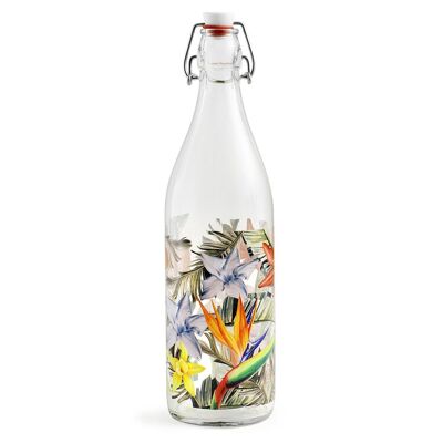 Botella de cristal exótica decorada con tapón mecánico de 1 l.