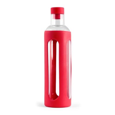 Borosiilicate bottle with non-slip coating in Red Silicone 0.56 lt