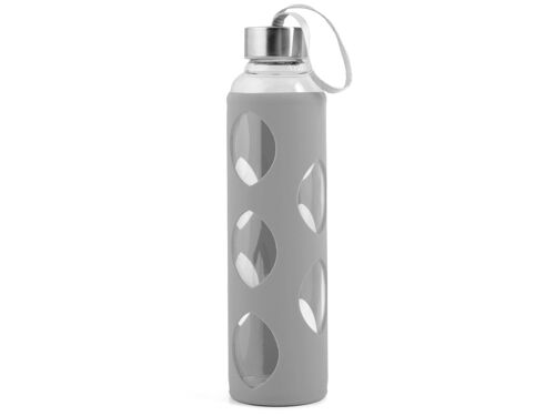 Bottiglia in borosilicato con rivestimento in silicone grigio e tappo in acciaio inox cl 0,6