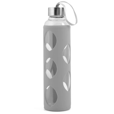 Bottiglia in borosilicato con rivestimento in silicone grigio e tappo in acciaio inox cl 0,6