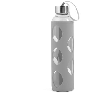 Bottiglia in borosilicato con rivestimento in silicone grigio e tappo in acciaio inox cl 0,6