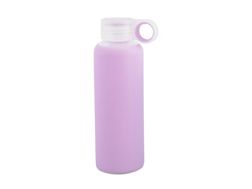 Bottiglia in vetro borosilicato con tappo in polipropilene e rivestimento in silicone lilla Lt 0,36