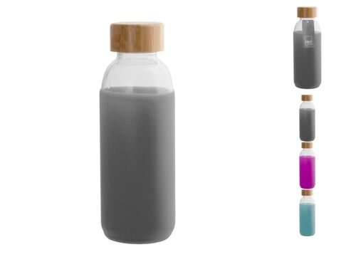 Bottiglia in vetro con tappo in legno e copertura in silicone colori assortiti Lt 0,4
