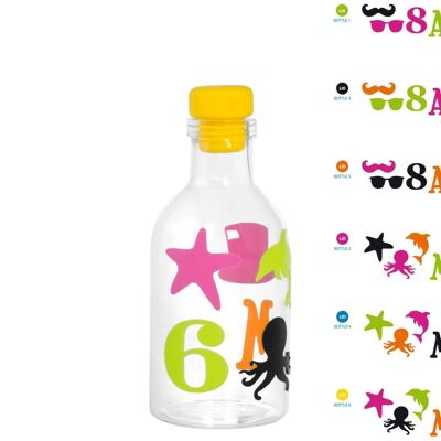 Customizable bottle in borosilicate with silicone cap and assorted silicone adhesives Lt 0.4
