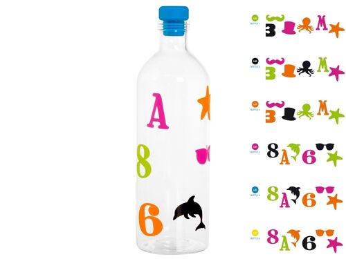 Bottiglia personalizzabile in borosilicato con tappo in silicone e adesivi in silicone assortiti Lt 1